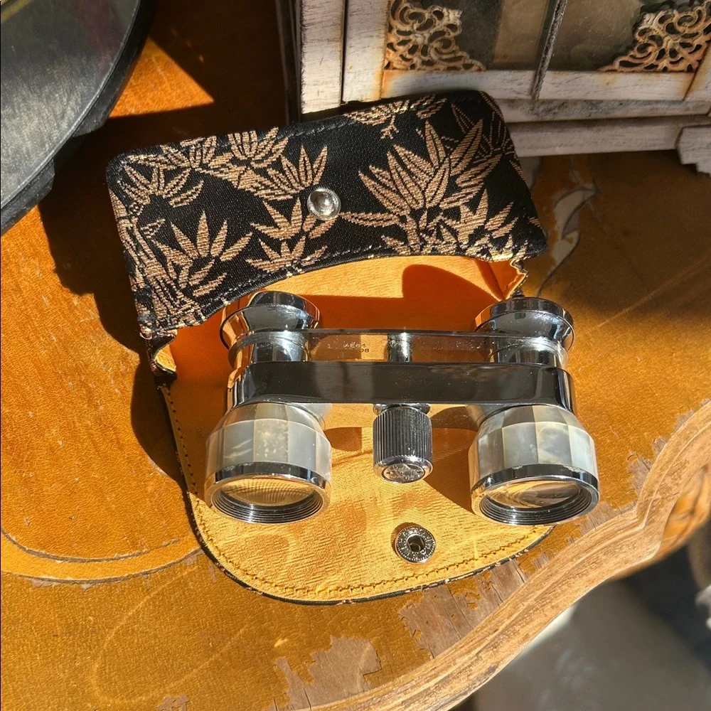 Vintage Opera Glasses with Floral Case